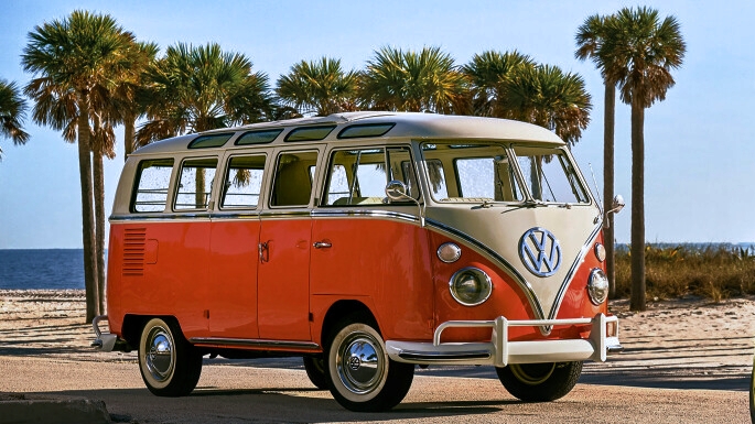 Orange VW Van on Beach