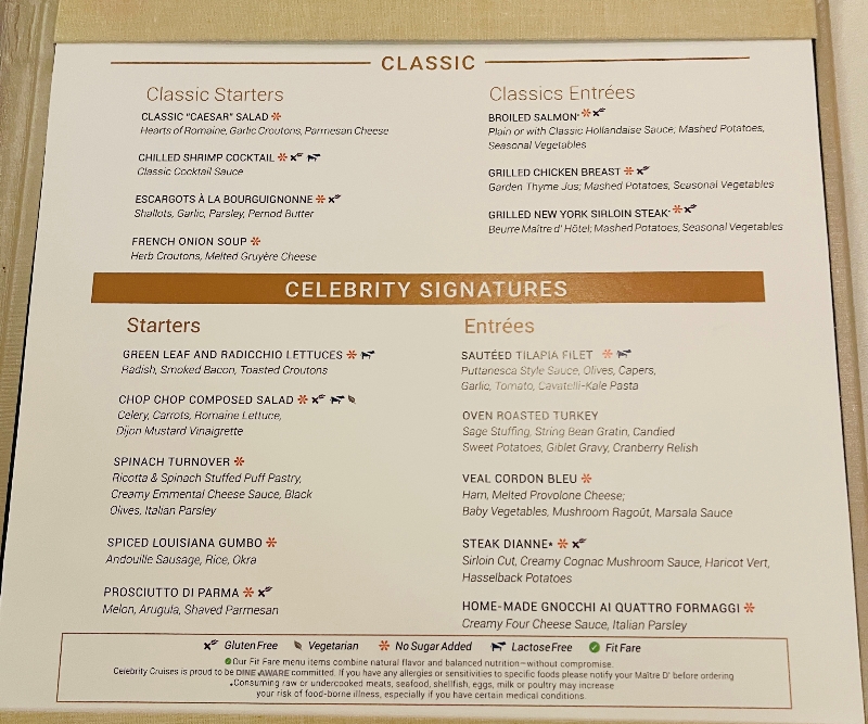 Celebrity Edge Menu