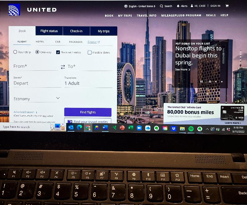 Computer Screen & United Airlines Website