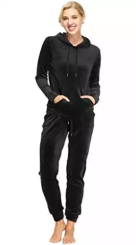 Dolcevida Women's Velour Sweatsuit Set 2 Piece Jogging Sweat Suit Pullover and Drawstring Sweatpants Set(Black,XS)