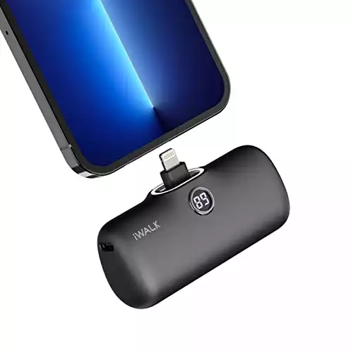 iWALK LinkPod Portable Charger 4800mAh Power Bank Fast Charging and PD Input Small Docking Battery with LED Display Compatible with iPhone 14/14 Pro Max/13/13 Pro Max/12/12 Pro/11/X/8/7/6,Black