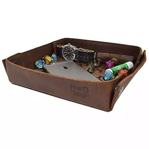Hide & Drink, Leather Catchall Tray, Easy Access Organizer for Keys, Coins, Change, Jewelry, Watches, Smartphones, Durable, Vintage Style, Handmade Includes 101 Year Warranty :: Bourbon Brown