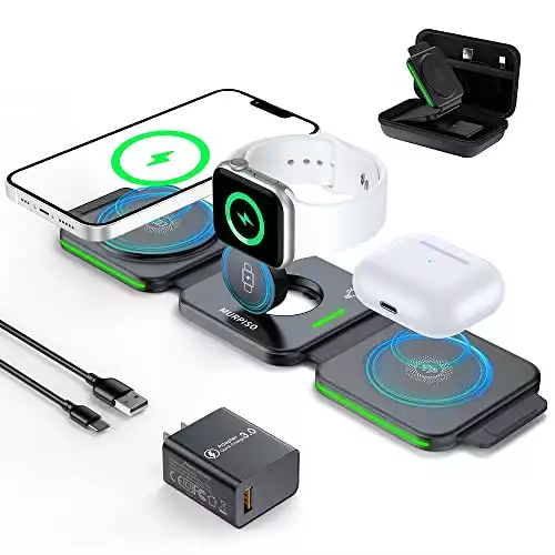 MURPISO 3 in 1 Magnetic Foldable Wireless Charger,Folding Wireless Charging Station for Travel,Wireless Charging Pad Compatible with iPhone 14 13 12 11/Pro/XS/XR/8,AirPods 3/2/Pro,iWatch 7/6/5/4/3/2