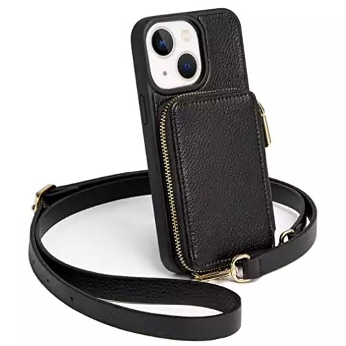 ZVE iPhone 14 Wallet Case Crossbody, Zipper Phone Case with RFID Blocking Card Holder Wrist Strap Purse Cover for Women Compatible with iPhone 14, 6.1