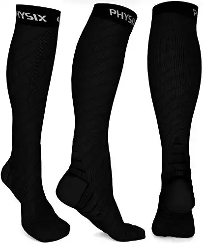 Physix Gear Compression Socks for Men & Women 20-30 mmhg Graduated Athletic for Running Nurses Shin Splints Flight Travel & Maternity Pregnancy - Boost Stamina Circulation & Recovery BLK L...