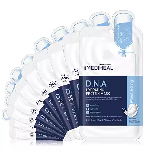 MEDIHEAL Official [Korea's No 1 Sheet Mask] - 10 Pack D.N.A Hydrating Protein Mask / Jojoba Oil & Squalane & Ceramide Contained Skin Nourishing Facial Mask, Bamboo Cellulose Sheet with Cr...