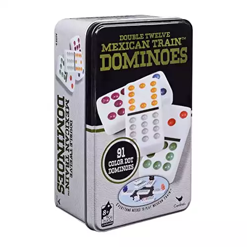 Double Twelve Mexican Train Dominoes in Storage Tin, for Adults, Families and Kids Ages 8 and up