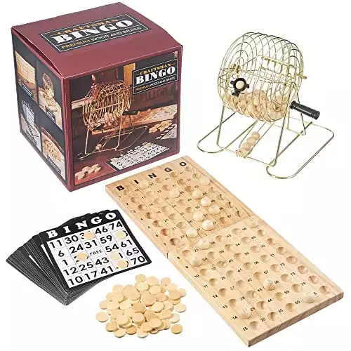 Royal Bingo Supplies Bingo Set for Kids Adults Seniors | Vintage Set - 18 Cards 150 Chips 75 Balls, Brass Roller Cage & Board