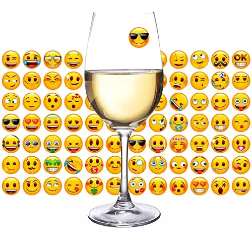 80+pcs Emoji Funny Icons Stickers Decorative Wine Glasses Tags Drink Marker for All Surfaces, Party Gift, Personalized Your Life, Reusable