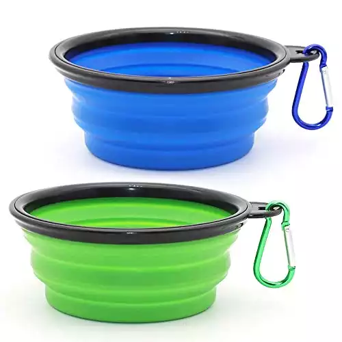 SLSON Collapsible Dog Bowl, 2 Pack Collapsible Dog Water Bowls for Cats Dogs, Portable Pet Feeding Watering Dish for Walking Parking Traveling with 2 Carabiners