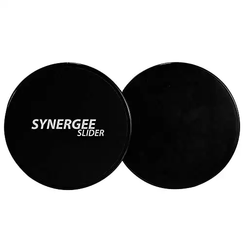 Synergee Core Sliders. Dual Sided Use on Carpet or Hardwood Floors. Abdominal Exercise Equipment