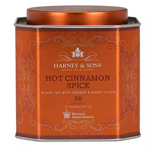 Harney & Sons Hot Cinnamon Spice Tea Tin - Black Tea with Orange & Sweet Clove - 2.67 Ounces, 30 Sachets