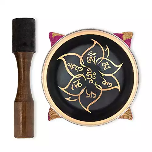 BimBamBom Singing Bowls – Hand Crafted Tibetan Singing Bowl w/ Mallet & Cushion, Brass 4” Fire Flame Prayer and Meditation Bowl For Yoga and Holistic Healing, Stress Relief, Meditation