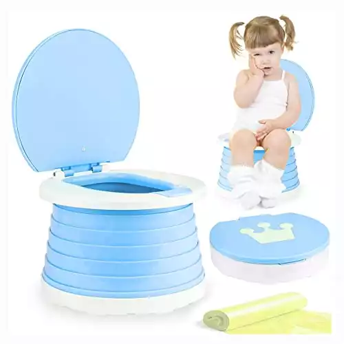 Portable Potty for Kids Toddlers Foldable Travel Potty Training Seat Children's Portable Toilet Potty Chair Toddlers Training Toilet Seat Emergency Toilet for Car, Camping, Outdoor, Indoor (Blue)