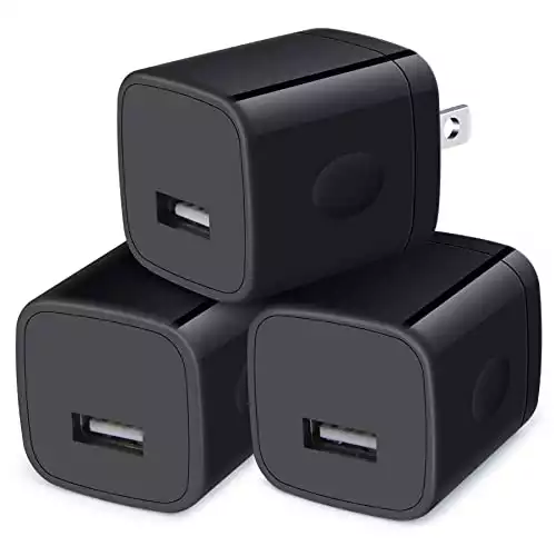 Wall Charger Cube,1A/5V Single Port USB Wall Plug 3 Pack Travel Black Charging Block Box Adapter Compatible iPhone,Samsung Galaxy A21 A51 A71 S20 S10 S9 S8,A10e,A90,Note20/10,Moto G7 G6,LG Stylo 6/5/4