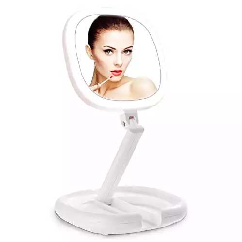 Lighted Makeup Mirror, Beautifive Double Sided Magnifying Mirror, Vanity Mirror with Lights, Smart Design with Brightness&Angle&Height Adjustability, Folding Compact Mirror, LED Mirror for Tra...