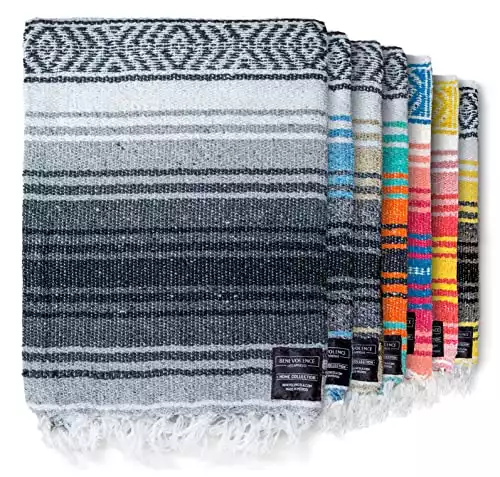 Authentic Mexican Blanket - Yoga Blanket, Handwoven Serape Blanket, Perfect as Beach Blanket, Picnic Blanket, Outdoor Blanket, Yoga Blanket, Camping Blanket, Car Blanket, Woven Blanket (Gray)