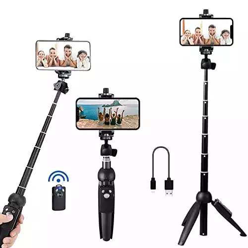 Portable 40 Inch Aluminum Alloy Selfie Stick Phone Tripod with Wireless Remote Shutter Compatible with iPhone 13 12 11 pro Xs Max Xr X 8 7 6 Plus, Android Samsung Smartphone