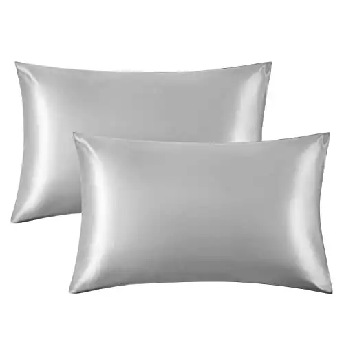 Bedsure Satin Pillowcase for Hair and Skin Queen - Silver Grey Silk Pillowcase 2 Pack 20x30 inches - Satin Pillow Cases Set of 2 with Envelope Closure
