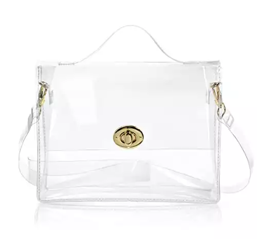 Clear Bag with Turn Lock Closure Women's Cross Body Handbags Stadium Approved