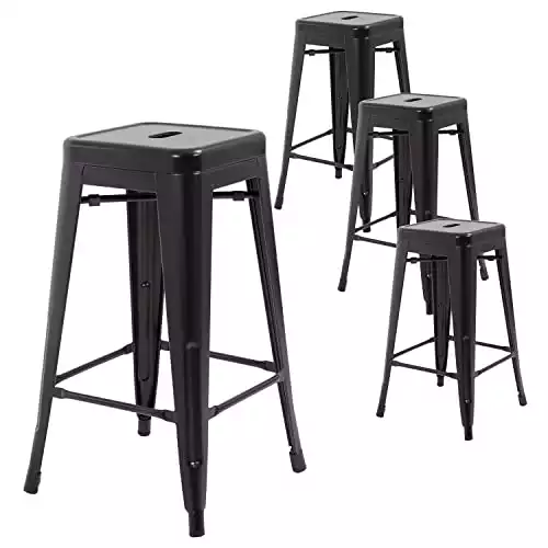 FDW Metal Bar Stools Set of 4 Counter Height Barstool Stackable Barstools 24 Inch 30 Inch Indoor Outdoor Patio Bar Stool Home Kitchen Dining Stool Backless Bar Chair (Black, 30