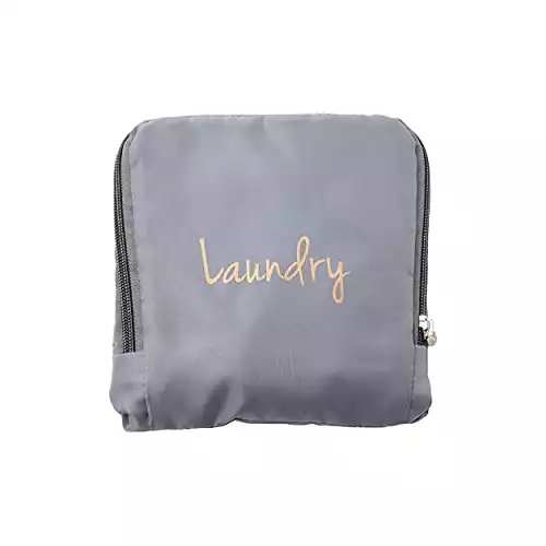 Miamica Travel Laundry Bag, Gray/Gold – Measures 21” x 22” When Fully Opened – Foldable Laundry Bag with Drawstring Closure – Durable, Lightweight Travel Accessories
