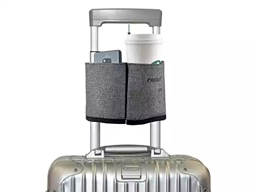 Luggage Travel Cup Holder Free Hand Drink Caddy - Hold Two Coffee Mugs - Fits Roll on Suitcase Handles - Gifts for Flight Attendants Travelers Accessories Grey