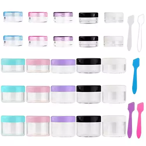 Accmor 25 Pieces Acrylic Containers with Lids 3/5/10/15/20 Gram Size Cosmetic Jars with 5 Pieces Mini Spatulas Gift