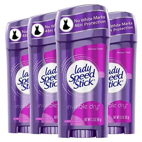 Lady Speed Stick Deodorant for Women, Invisible Dry Shower Fresh- 2.3 Oz, 4 Pack