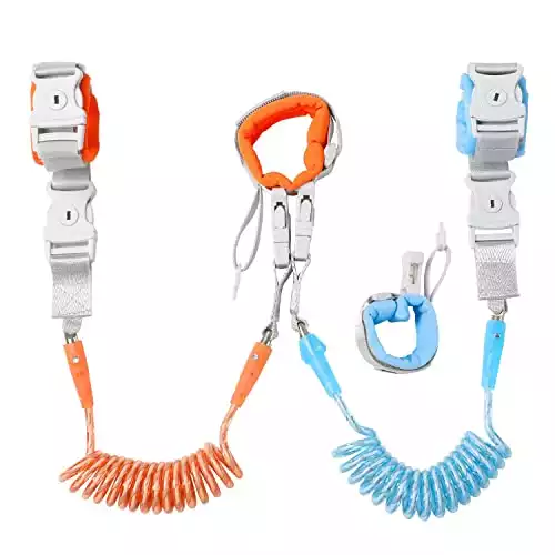 [Upgrade] Anti Lost Wrist Link, Dr. Meter 2 in 1 Toddlers Safety Wristband Leash with Key & Lock, Kids Anti Lost Walking Harness Rope for Babies, Dual Length 6.56ft