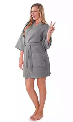 Turquaz Linen Lightweight Thigh Length Waffle Kimono Bridesmaids Spa Robe