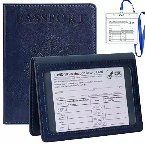 TIGARI Passport and Vaccine Card Holder Combo, PU Leather Passport Holder with Vaccine Card Slot