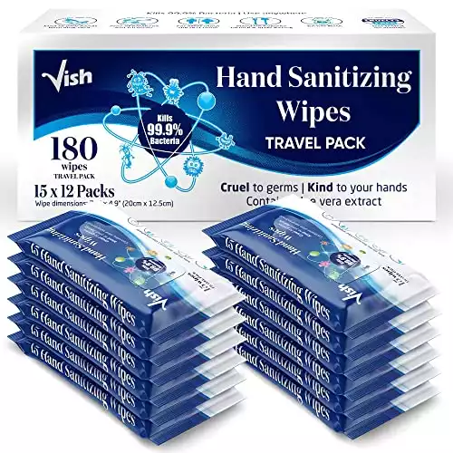 Hand Sanitizers Wipes kills 99.9% of germs with Aloe Vera extract Travel Pack Alcohol wipes (15 Count (Pack of 12))
