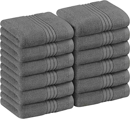 Utopia Towels - Luxury Washcloths Set 12 x 12 inches, Grey - 600 GSM 100% Cotton Premium Quality Flannel Face Cloths, Highly Absorbent and Soft Feel Fingertip Towels (12-Pack)
