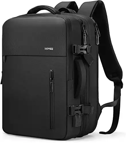 HOMIEE Travel Backpack 40L Carry on Backpack Flight Approved Hand Luggage Bags for Airplane, Expandable Large Daypack Weekender Overnight Bag Computer Backpack Fits 17 Inch Laptop