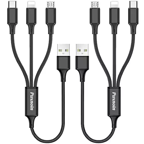 Puxnoin Multi Charging Cable, 2Pack Multi Charger Cable Short 1FT Braided Universal 3 in 1 Multiple USB Cable Charging Cord with Type-C, Micro USB Port Connectors for Cell Phone, Tablets