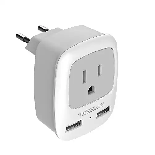 European Travel Plug Adapter, TESSAN International Power Plug with 2 USB, Type C Outlet Adaptor Charger for US to Most of Europe EU Iceland Spain Italy France Germany
