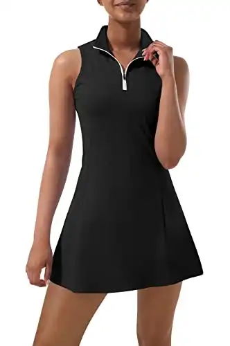 Tennis Dress for Women, Tennis Golf Dresses with Built in Shorts and Pockets for Sleeveless Workout Athletic Dresses Black