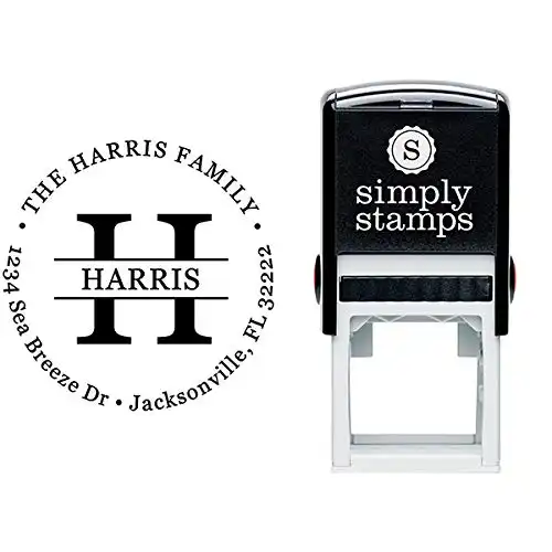 Round Letter Address Stamp with Ink Pad | Custom Monogram Last Name Address Stamp | Personalized Self-Inking Address Stamp | Personalized House Warming Gift