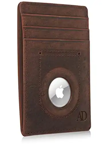 Access Denied Genuine Leather Air Tag Holder - Slim Minimalist Wallets For Men & Women - Front Pocket Thin Mens Wallet RFID Credit Card Holder Gifts For Men - Air Tag NOT Included