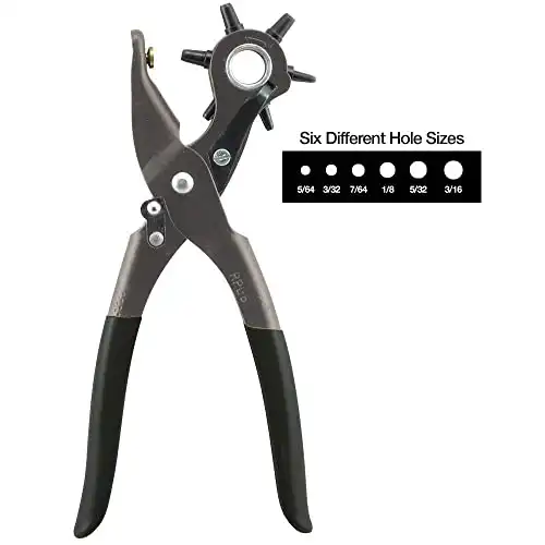 General Tools Leather Hole Punch Tool - 6 Multi-Hole Sizes for Leather, Rubber, & Plastic - Hobbies & Crafts