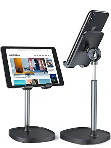 LISEN Cell Phone Stand, Adjustable Phone Stand for Desk, Thick Case Friendly Phone Holder Stand, Taller iPhone Stand Compatible with All Mobile Phone, iPhone, iPad, Tablet 4-10'' Desk Access...