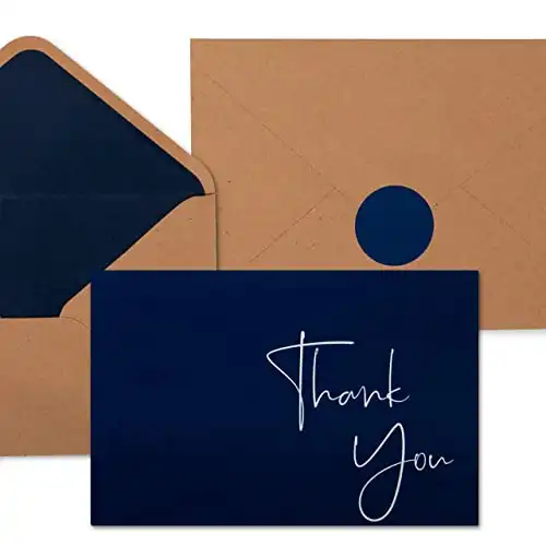100 Navy Blue Thank You Cards with Envelopes & Stickers | Classy Thank You Notes Bulk Box Set | Large Professional Looking 4” x 6