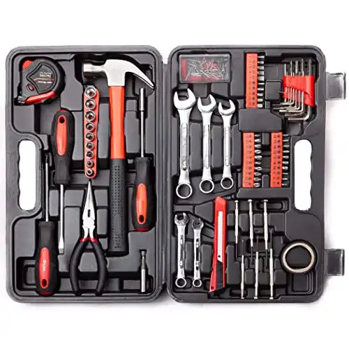 CARTMAN 148Piece Tool Set General Household Hand Tool Kit with Plastic Toolbox Storage Case Socket and Socket Wrench Sets