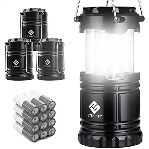 Etekcity Camping Lantern for Power Outages, Emergency Camping Lights, Led Lantern for Camping Essentials Gear Supplies, Collapsible Waterproof Tent Lights for Indoor Outdoor Home, 4 Pack, Black