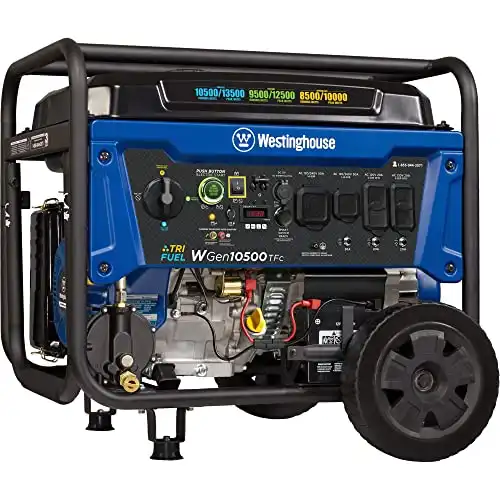 Westinghouse Outdoor Power Equipment 13500 Peak Watt Tri-Fuel Home Backup Portable Generator, Remote Electric Start, Transfer Switch Ready, Gas, Propane, and Natural Gas Powered, CARB Compliant