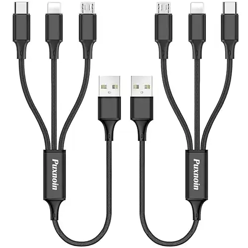 Puxnoin Multi Charging Cable, 2Pack Multi Charger Cable Short 1FT Braided Universal 3 in 1 Multiple USB Cable Charging Cord with Type-C, Micro USB Port Connectors for Cell Phone, Tablets