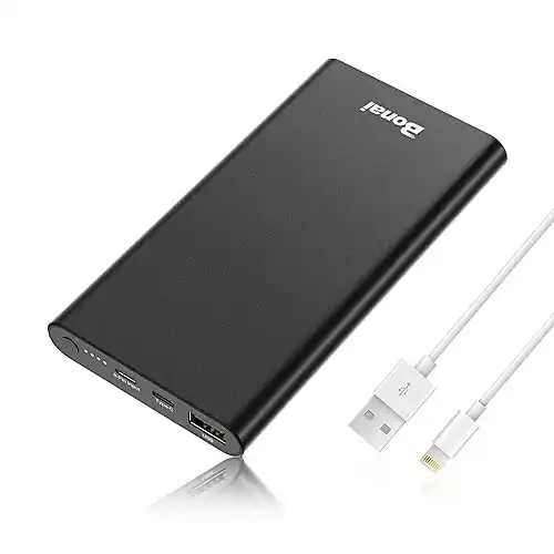 Portable Charger, BONAI 12000mAh Power Bank, (Aluminum) (Powerful) (Travel) USB C High-Speed 3.0A Input/Output Compatible with iPhone 13/13 PM iPad Samsung Android (Charging Cable Include) - Black
