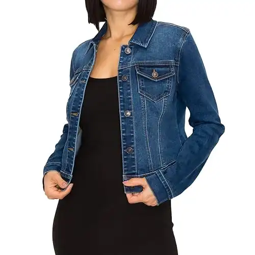 Wax Women's SLIM Basic Button Down Denim Jean Jacket (90017 DK S)