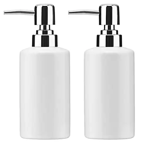 FE Soap Dispenser, 300ml/10oz Ceramic Liquid Soap Pump Dispenser, Refillable Dish Soap Dispenser for Kitchen Bathroom Washroom (White, 2 Pack)